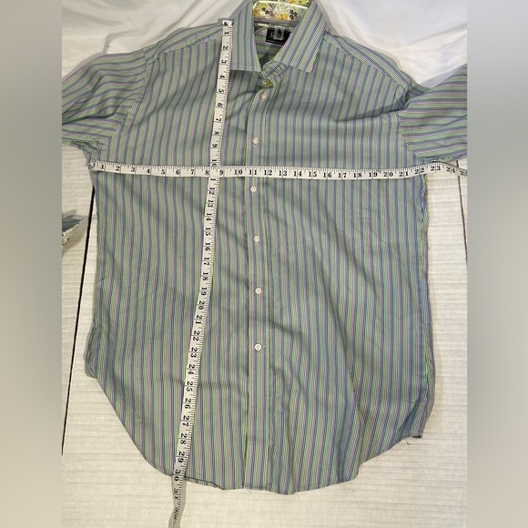 NEIMAN MARCUS DESIGNER RAINBOW STRIPES FLIP CUFF BUTTON DOWN SHIRT MENS LARGE - Picture 6 of 7